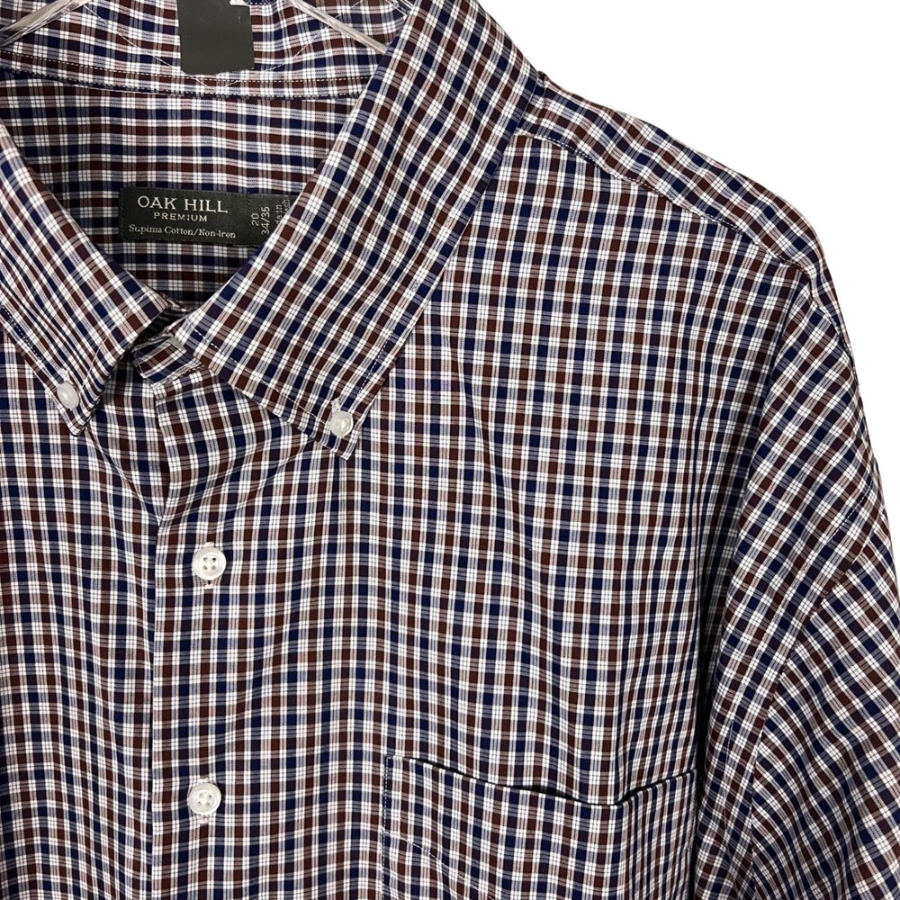 Oak Hill Premium Supima Cotton Non-Iron Plaid Button Down Shirt Mens 20 34/35